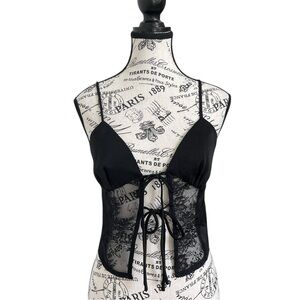 Musette Black Lace Corset Cami Y2K Sheer Tie Front Top Sexy XS - Fitted Small